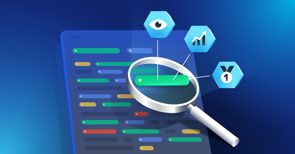 a magnifying glass over a device implicating building a Keyword Strategy