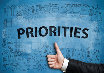 thumbs up on a background with the text Priorities