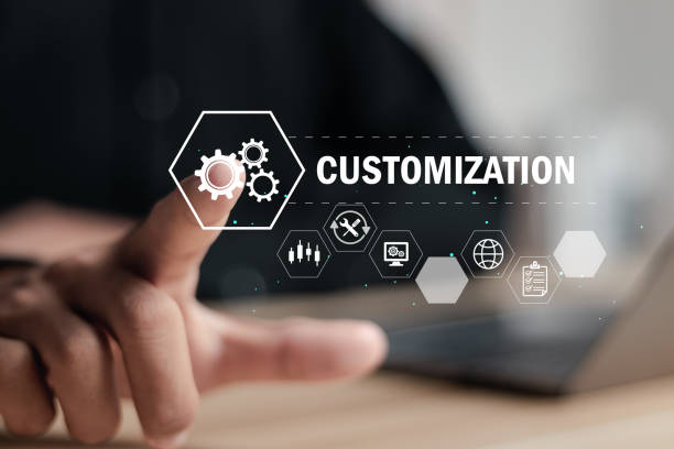 the word 'Customization' next to a pentagram with gears inside and a finger pointing to the gears from behind
